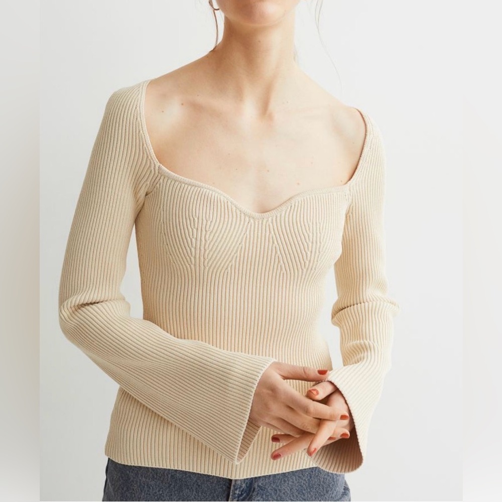 H&M Rib-knit Top, M, Cream - Picture 13 of 15